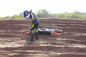 Accident,,Sports,And,Man,Biker,On,A,Dirt,Road,For